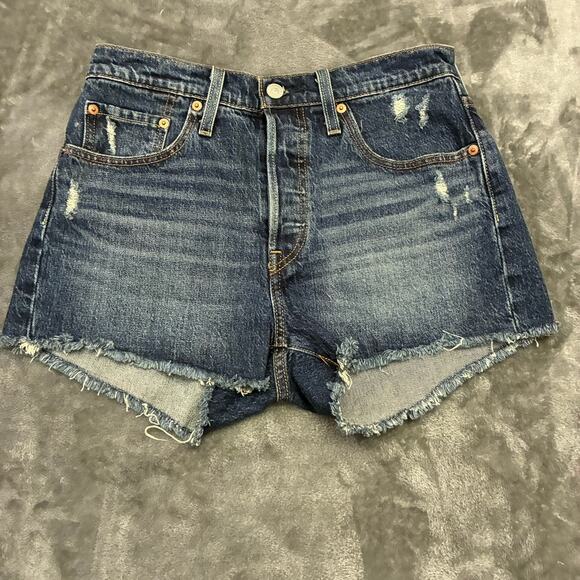 Vintage Levis 501 Jeans Shorts Womens Sz.27 Blue Button Fly Raw Hem Daisy Dukes - Picture 1 of 10